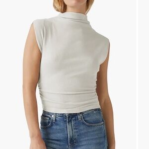 Michael Stars Amara Ruched Cowl Neck Rib T-Shirt - Chalk S